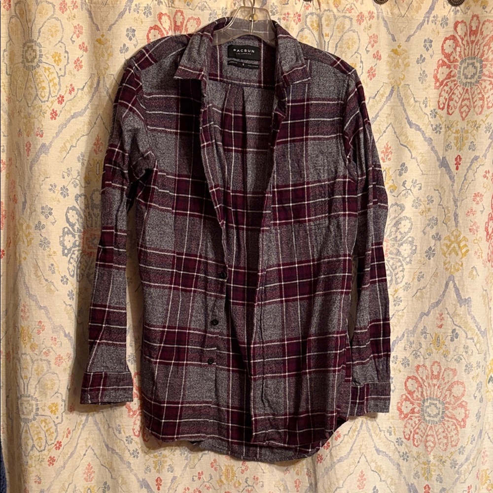 PacSun Maroon and Gray Checkered Shirt